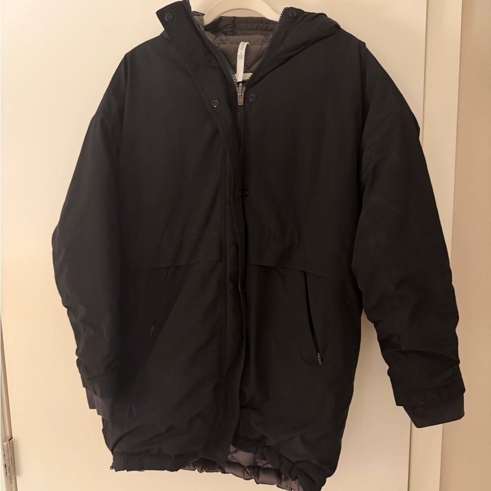 Athleta Vortex Reversible Down Jacket. Black/ Sil… - image 1